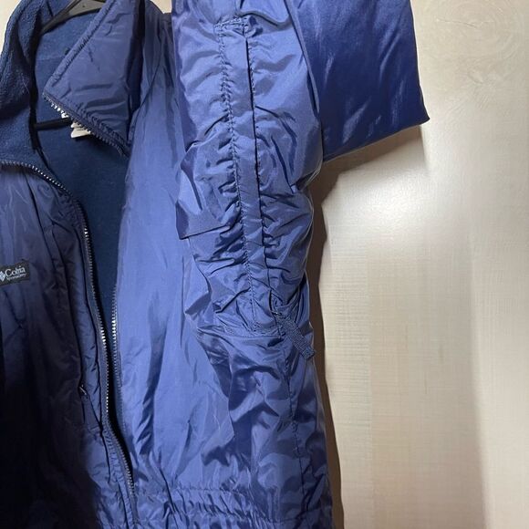 Columbia navy coat jacket fleece‎ lining cinch waist, size medium - Picture 11 of 16